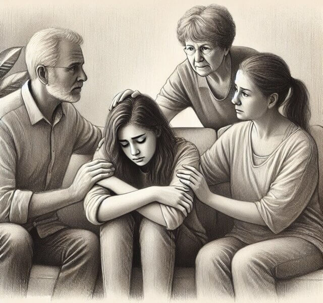 Young woman receiving family support for inpatient mental health treatment in San Diego